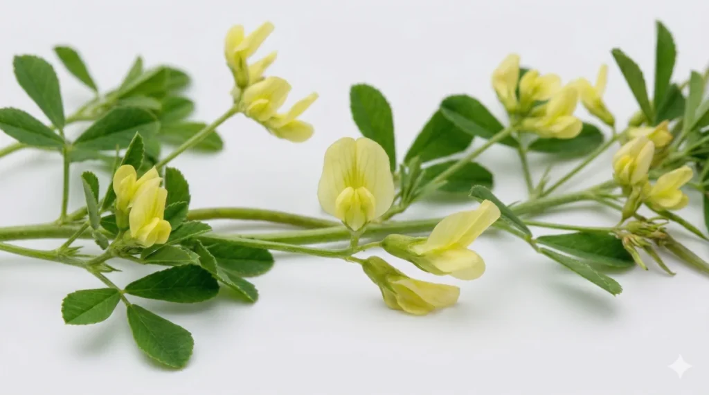 Gelbliche Blüten des Bockshornklees (Trigonella foenum-graecum)