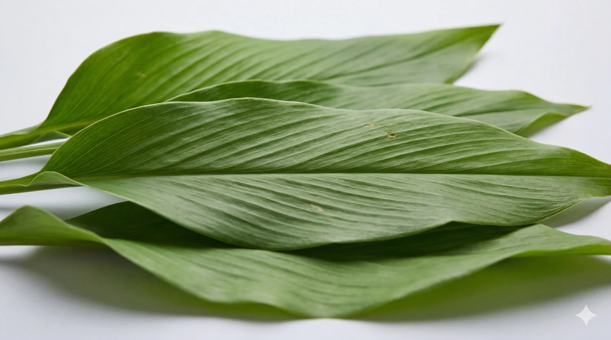 Grosse grüne Blätter der Kurkumapflanze mit typischer Blattstruktur