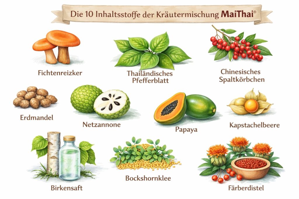 MaiThai® Kräutermischung - die Inhaltsstoffe - MaiThai Original MaiThai® Kräutermischung mit pflanzlichen Bestandteilen im Überblick