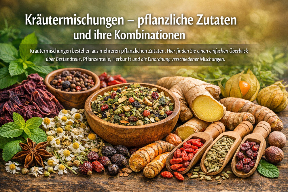 Kräutermischung mit Kräutern, Samen, Früchten und Rhizomen